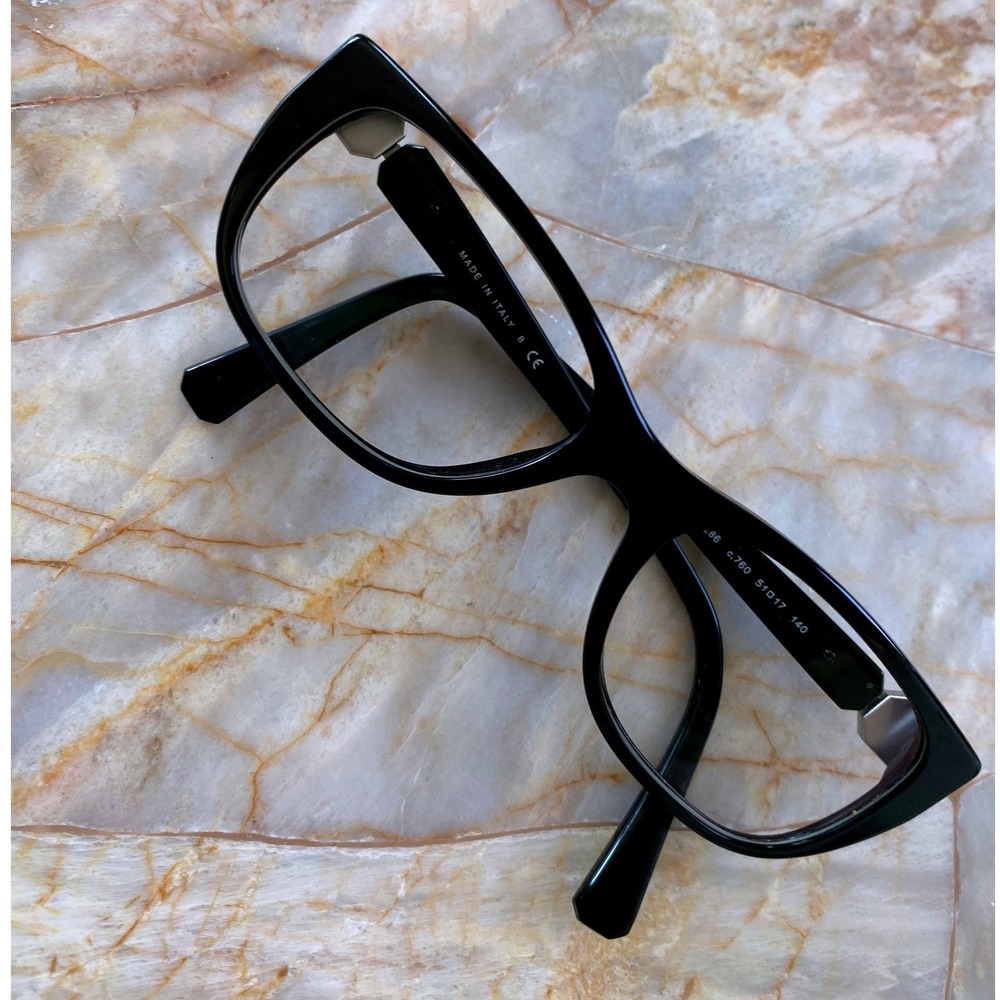 Chanel 3286 c.760 Black Cat Eye Eyeglasses Frames Italy CC Logo Silver Gold
